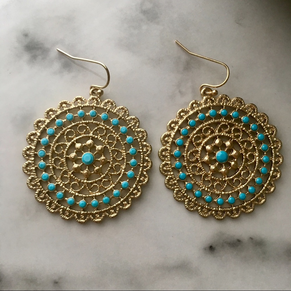 ❗️SALE❗️Anthropologie Gold Blue Chandelier Earrings